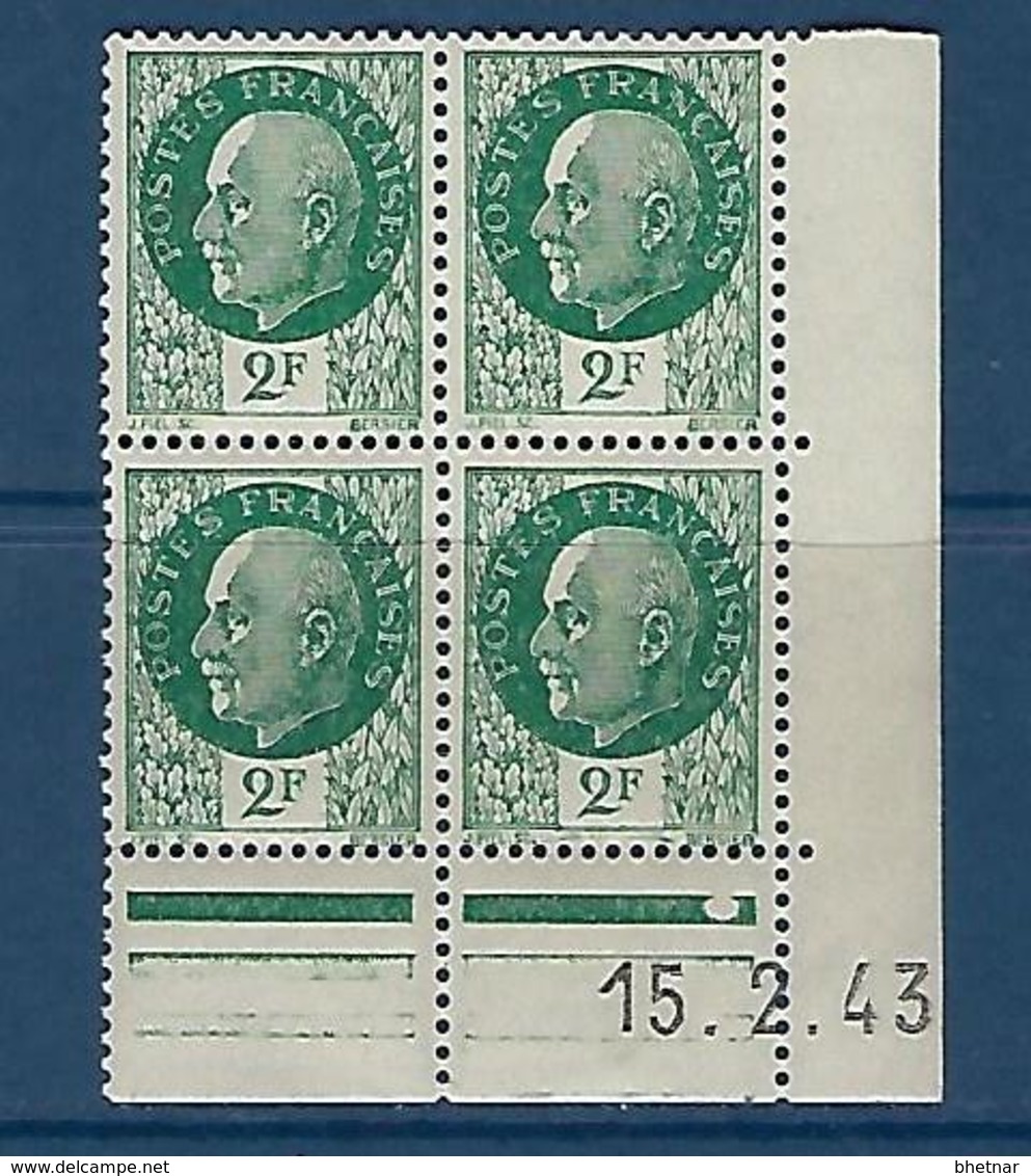 FR Coins Datés YT 518 " Pétain 2F00 Vert " Neuf** Du 15.2.43 - 1940-1949