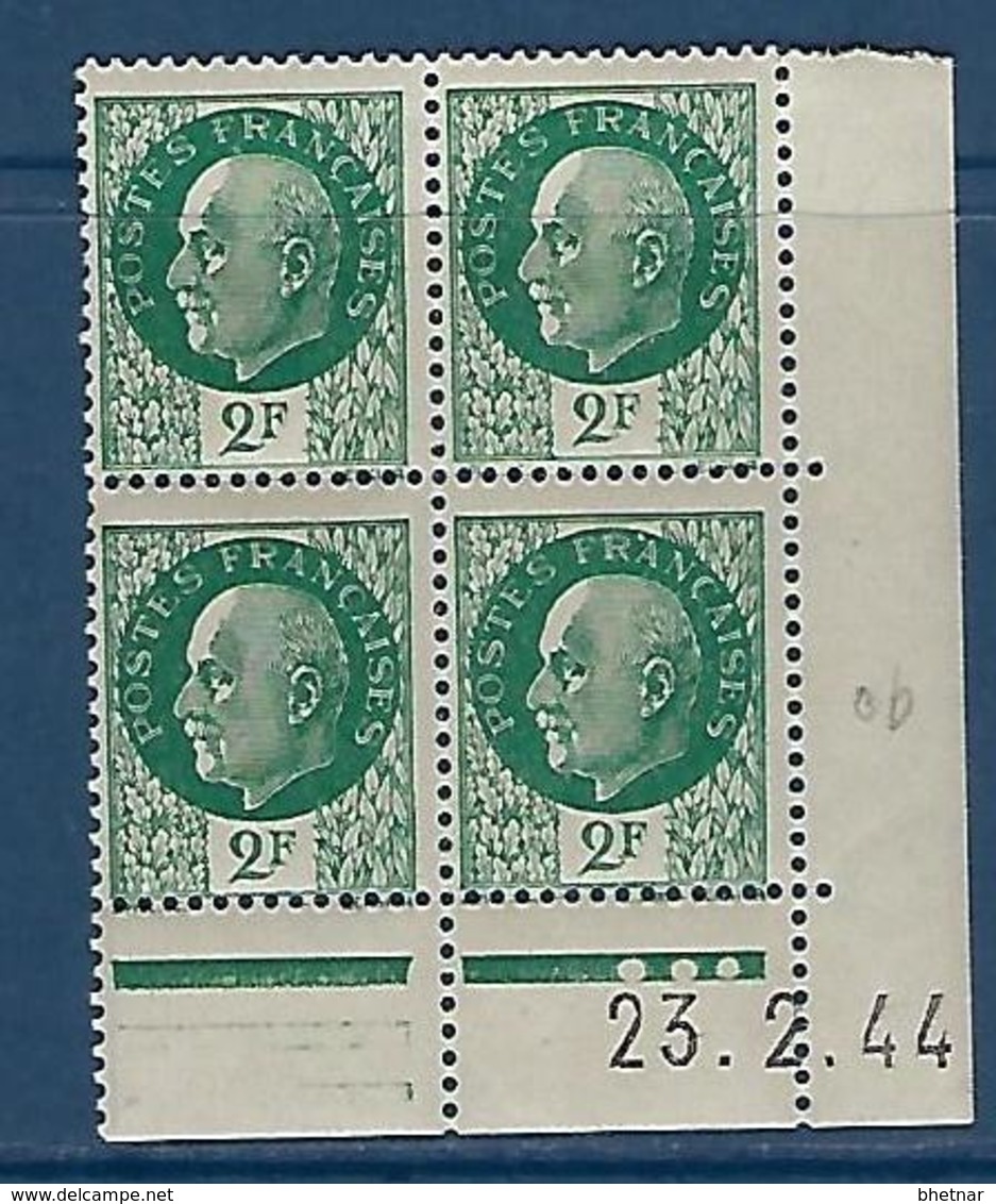 FR Coins Datés YT 518 " Pétain 2F00 Vert " Neuf** Du 23.2.44 - 1940-1949