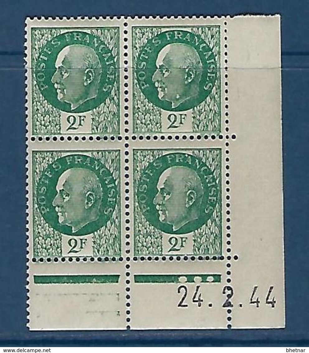 FR Coins Datés YT 518 " Pétain 2F00 Vert " Neuf** Du 24.2.44 - 1940-1949