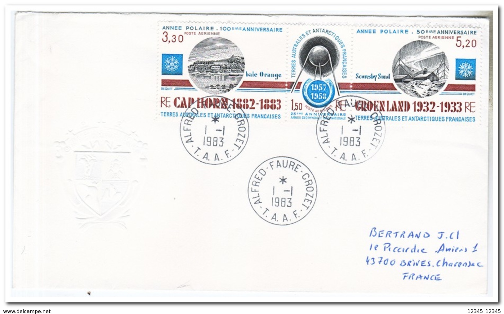 Frans Antarctica 1983, FDC To Brives Charensac - FDC