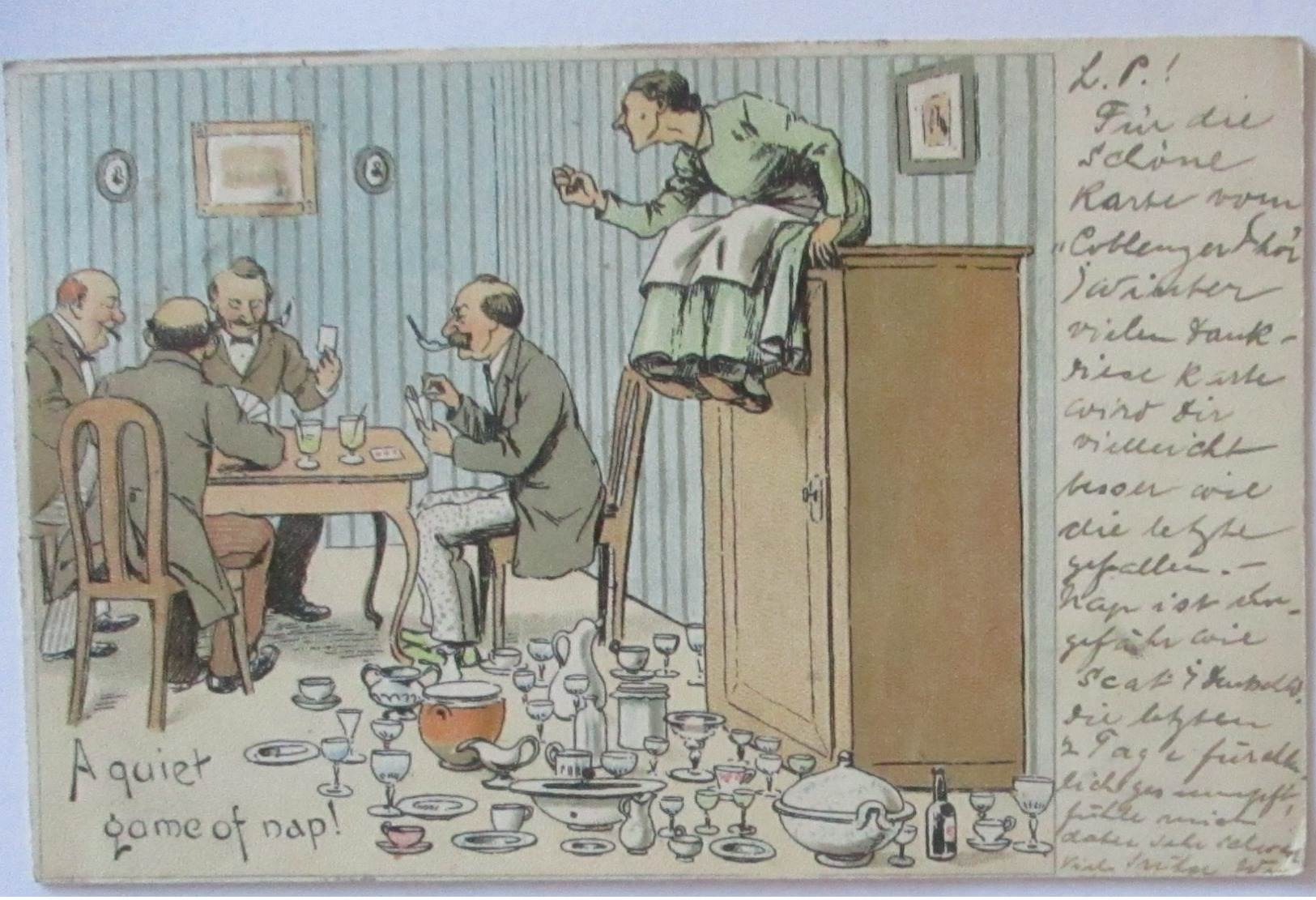 Scherzkarte Männer Beim Kartenspiel, Porzellan, A Quiet Game Of Nap 1899 (71179) - Humour