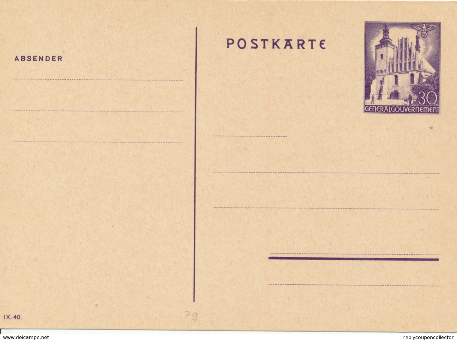 Generalgouvernement - 1940 ,  Postkarte - Besetzungen 1938-45