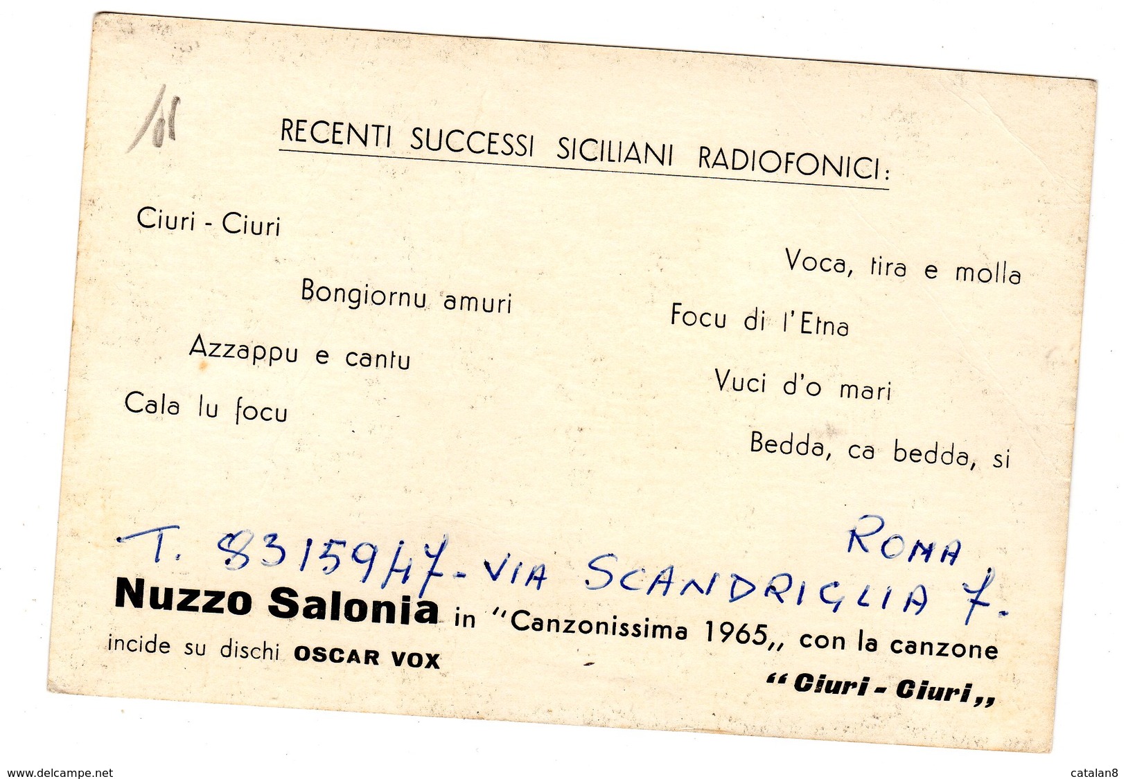 S6521 FOLKLORE DANZA NUZZO SALONIA IN CANZONISSIMA 1965 CANZONE CIURI CIURI INCIDE SU DISCHI OSCAR VOX - Danze