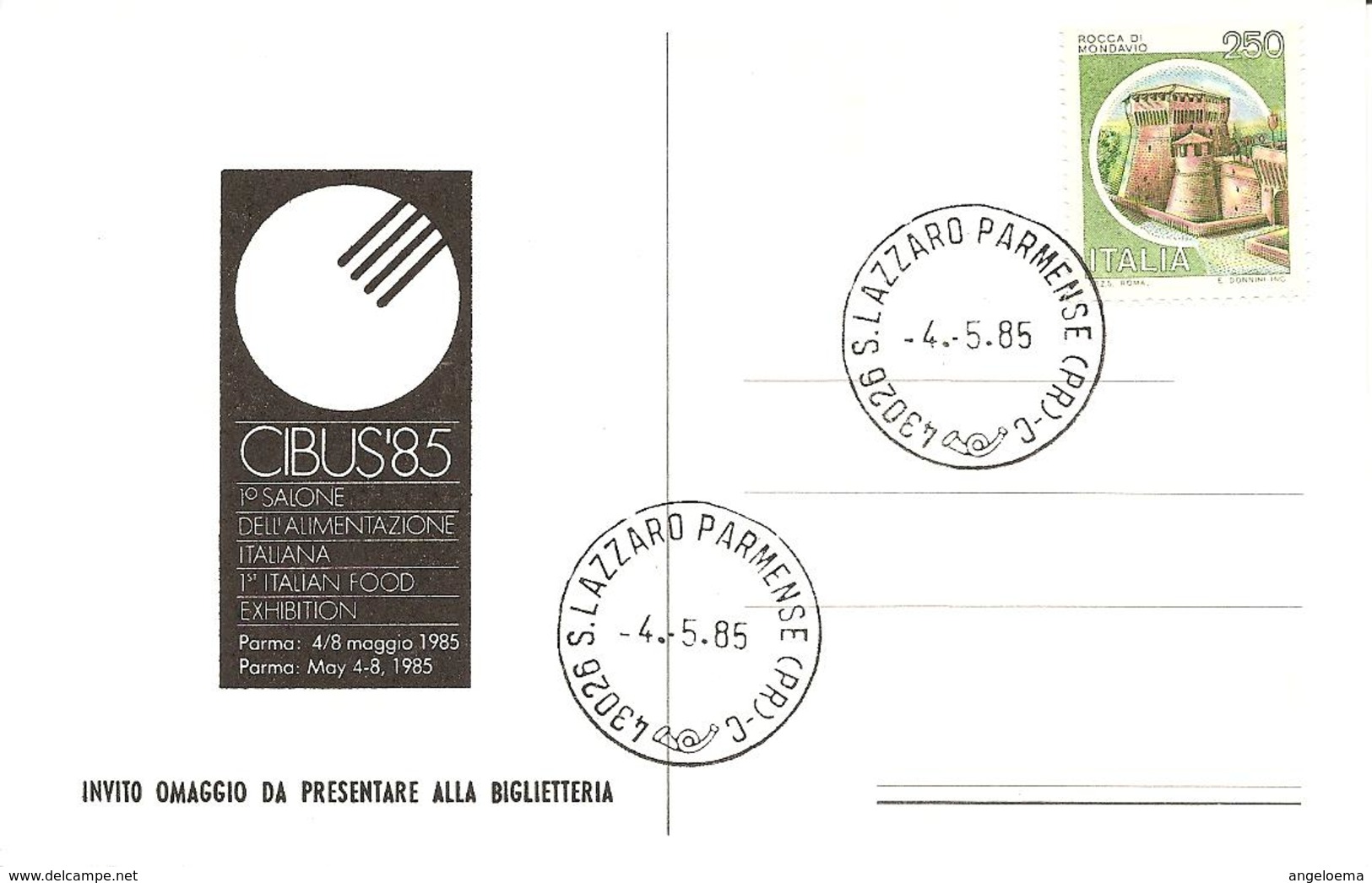 ITALIA - 1985 CIBUS Salone Alimentazione Italiana Ann. Ord. S.LAZZARO PARMENSE (PR) Su Cartolina Pubbl. BRANCA - Pubblicitari