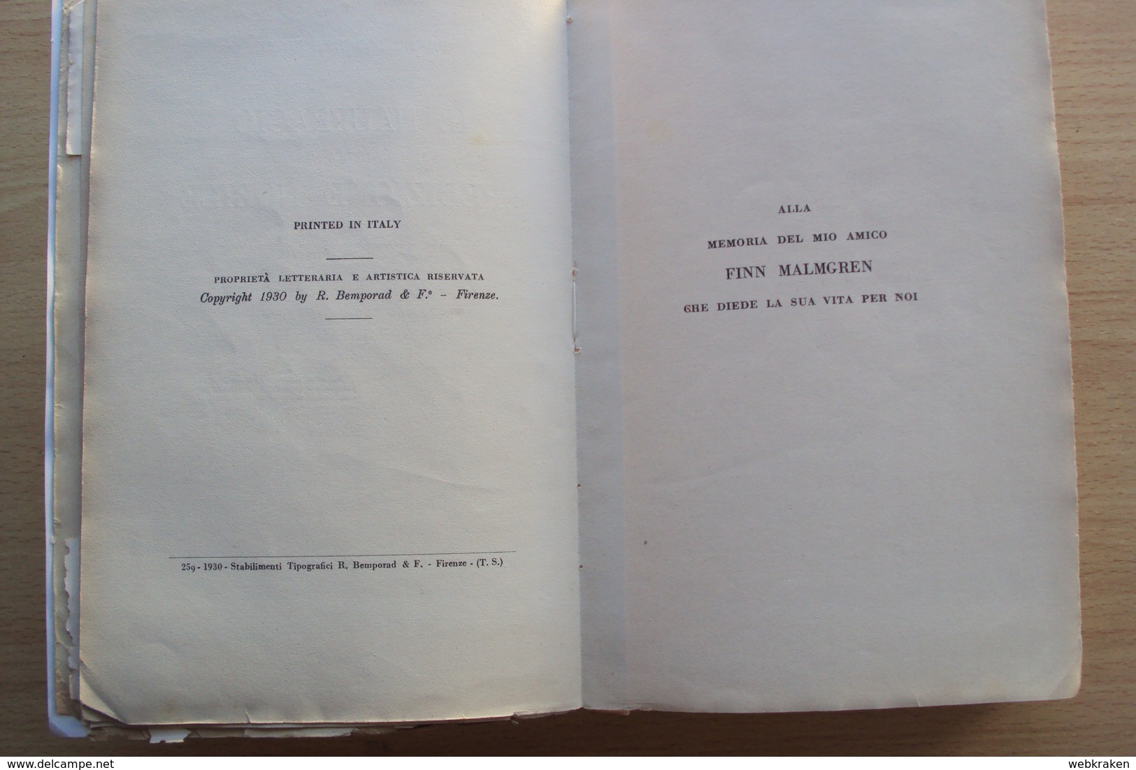 ITALIA LIBRO Behounek IL NAUFRAGIO DELLA SPEDIZIONE NOBILE - Bemporad 1930 SENZA LA PRIMA COPERTINA - Classici