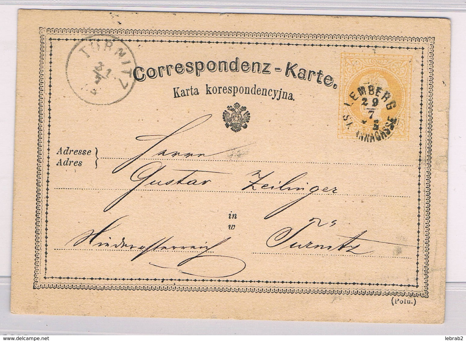 Österreich Ganzsache 1875 Lemberg (Lwow, Ukraine) Nach Türnitz; D4478 - Briefe U. Dokumente