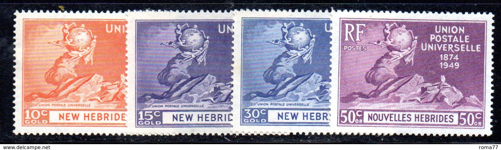 APR535 - NUOVE EBRIDI HEBRIDES 1949 , Yvert N. 140/143  ***  (2380A).  UPU - Unused Stamps