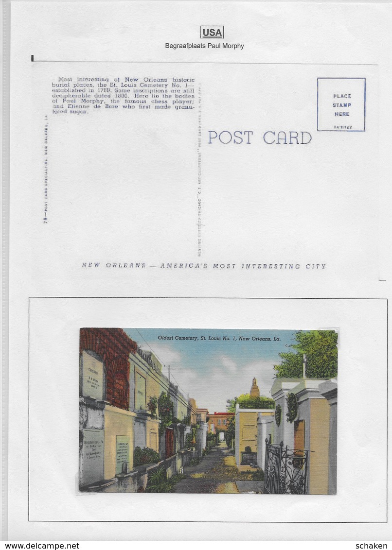 USA; 41 different postcards cemetry and house Paul Morphy; 30x Morphy text on backside 11x without