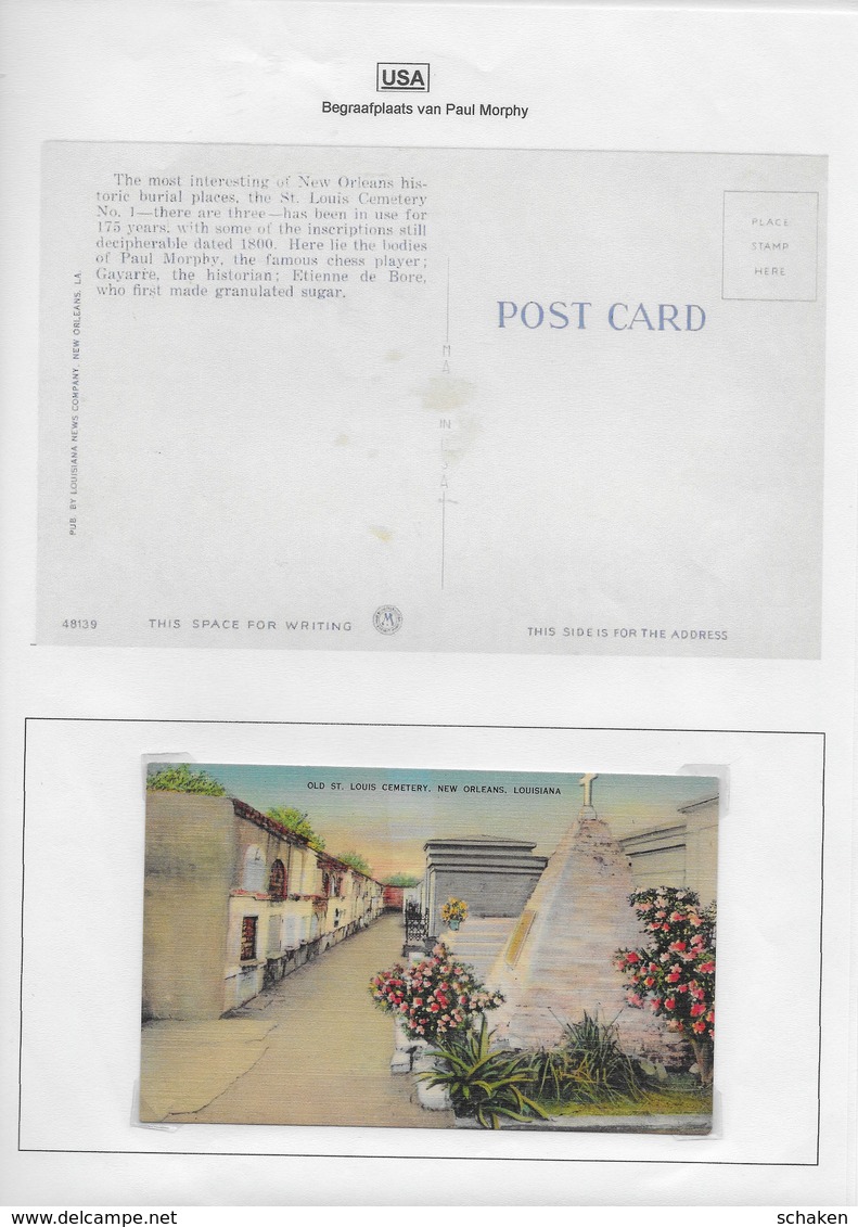 USA; 41 different postcards cemetry and house Paul Morphy; 30x Morphy text on backside 11x without