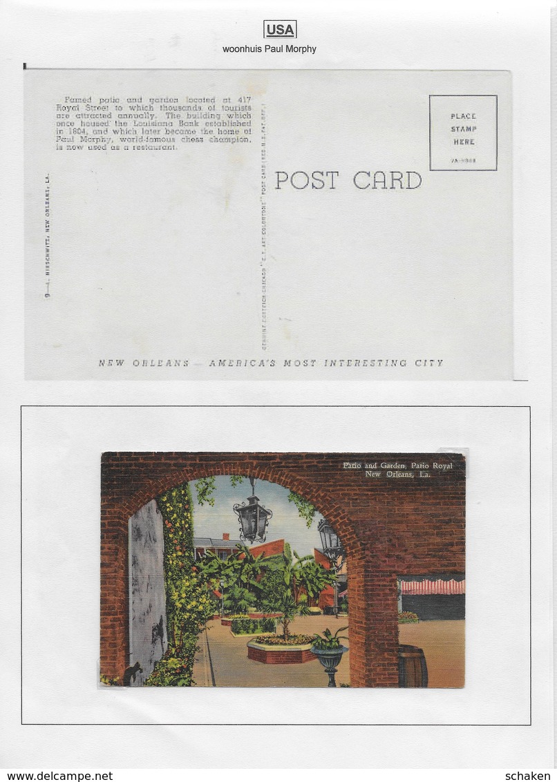 USA; 41 different postcards cemetry and house Paul Morphy; 30x Morphy text on backside 11x without