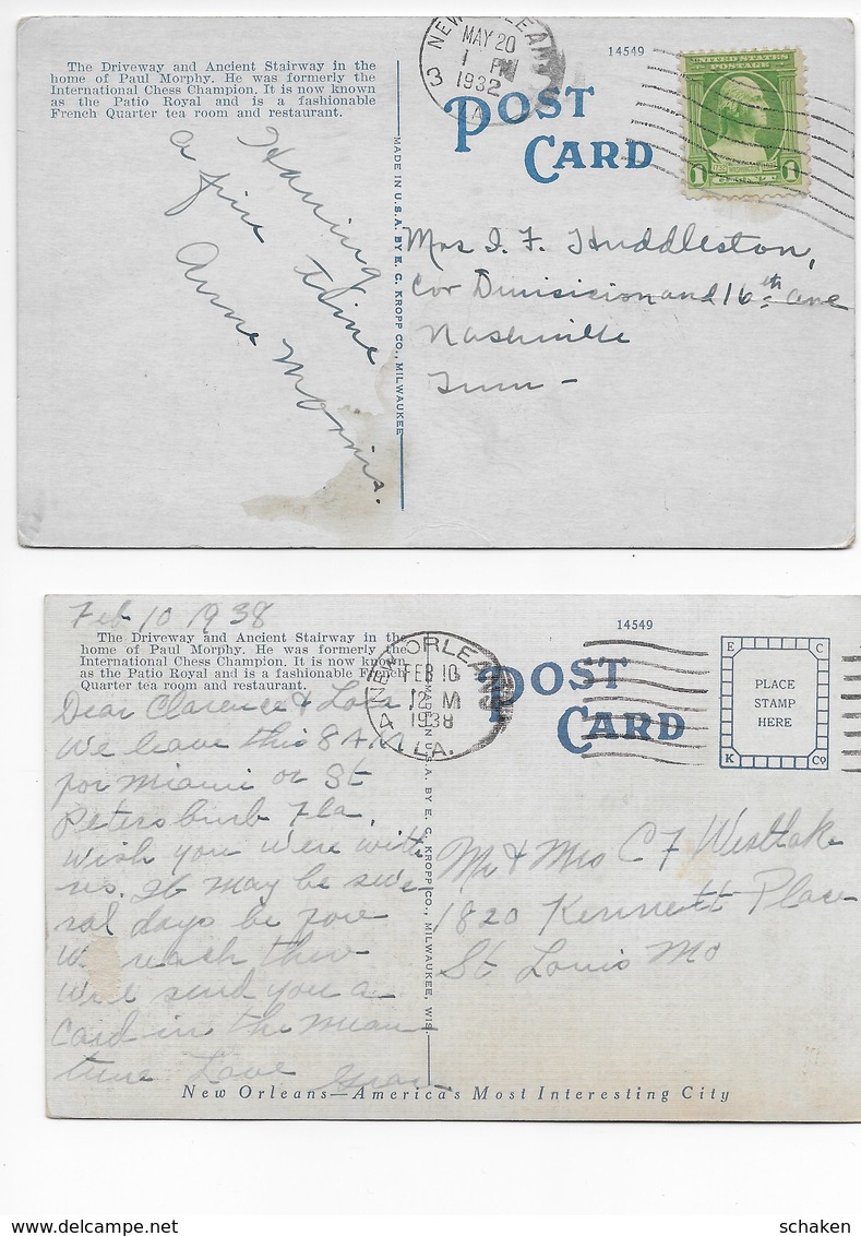 USA; 41 different postcards cemetry and house Paul Morphy; 30x Morphy text on backside 11x without