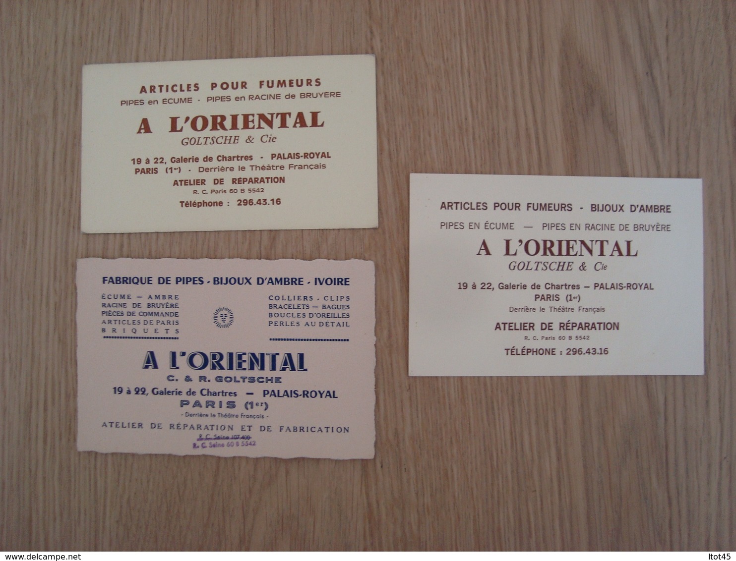 LOT DE 3 CARTES DE VISITE A L'ORIENTAL GOLTSCHE & Cie BIJOUX ARTICLES POUR FUMEURS PARIS - Visiting Cards