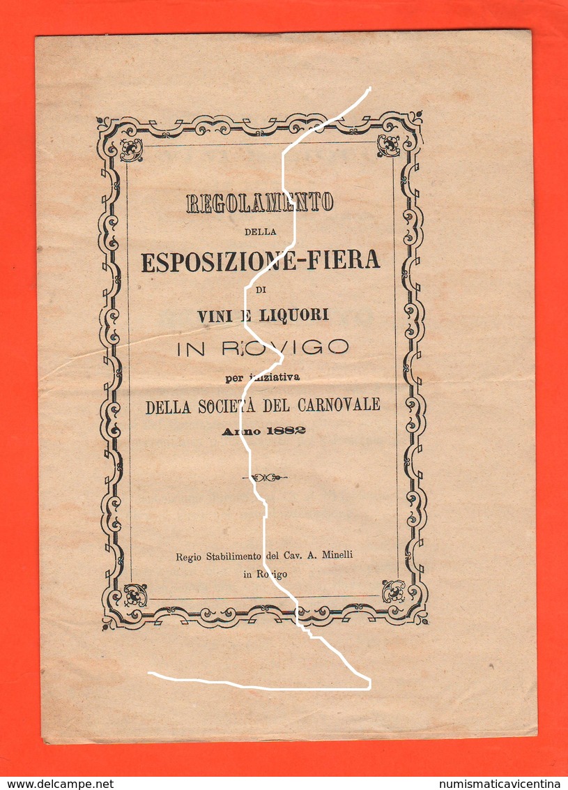 Rovigo Esposizione E Fiera Di Liquori E Vini Società Carnevale 1882 - Altri & Non Classificati