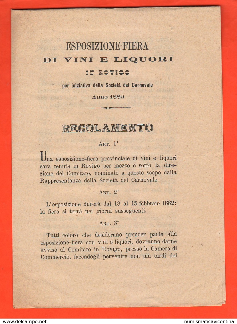 Rovigo Esposizione E Fiera Di Liquori E Vini Società Carnevale 1882 - Altri & Non Classificati