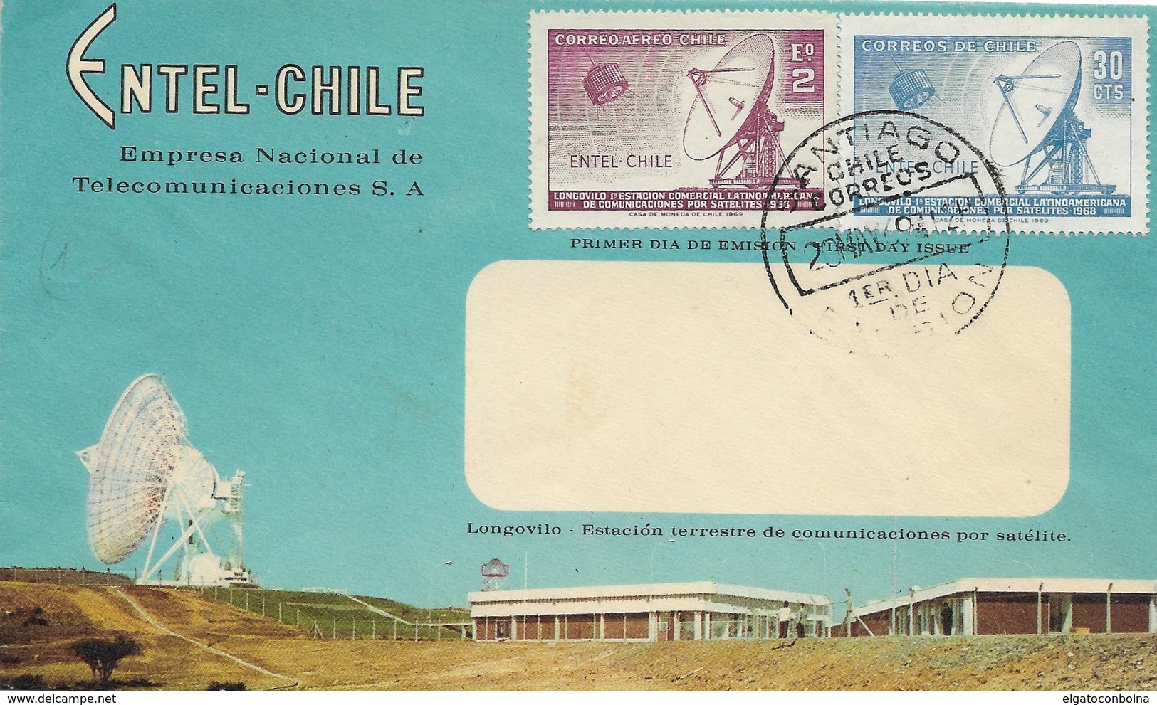 CHILE 1968 ENTEL COMMUNICATION COMPANY SATELLITES STATION FIRST DAY COVER - Chili