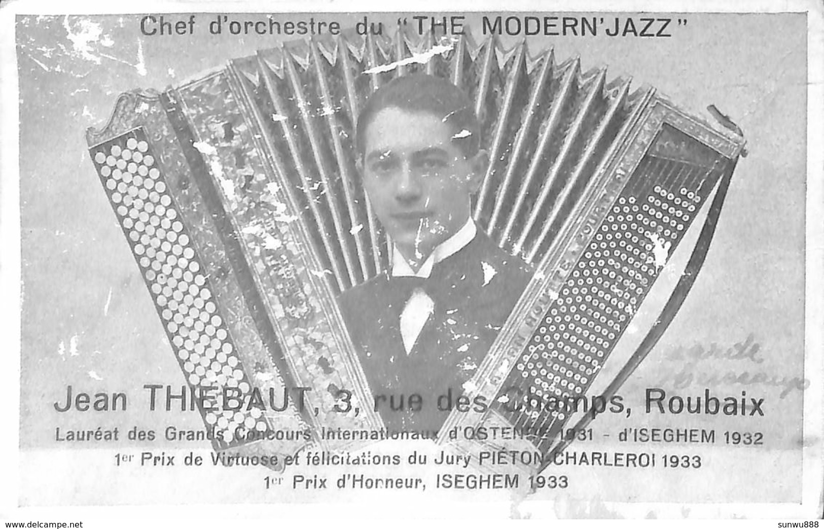 Jean Thiebaut, Roubaix Chef D'orchestre The Modern Jazz (Iseghem 193x,,, Dos Nu) - Musique Et Musiciens