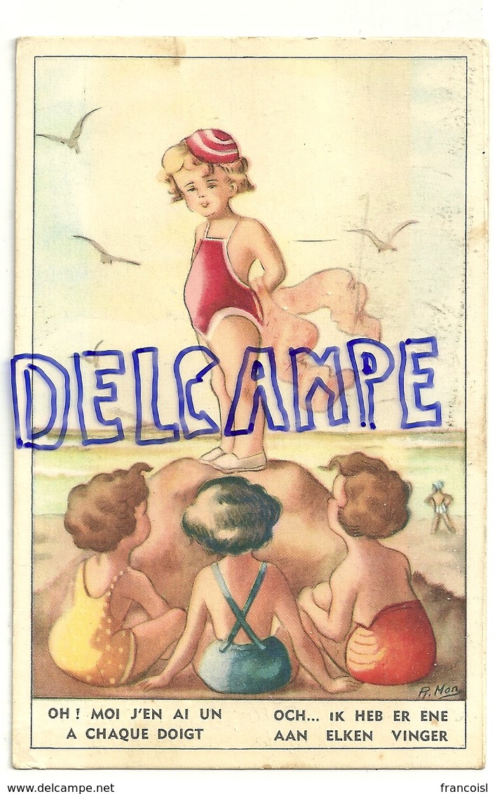 Petites Filles à La Plage. Signée  Mon - Autres & Non Classés