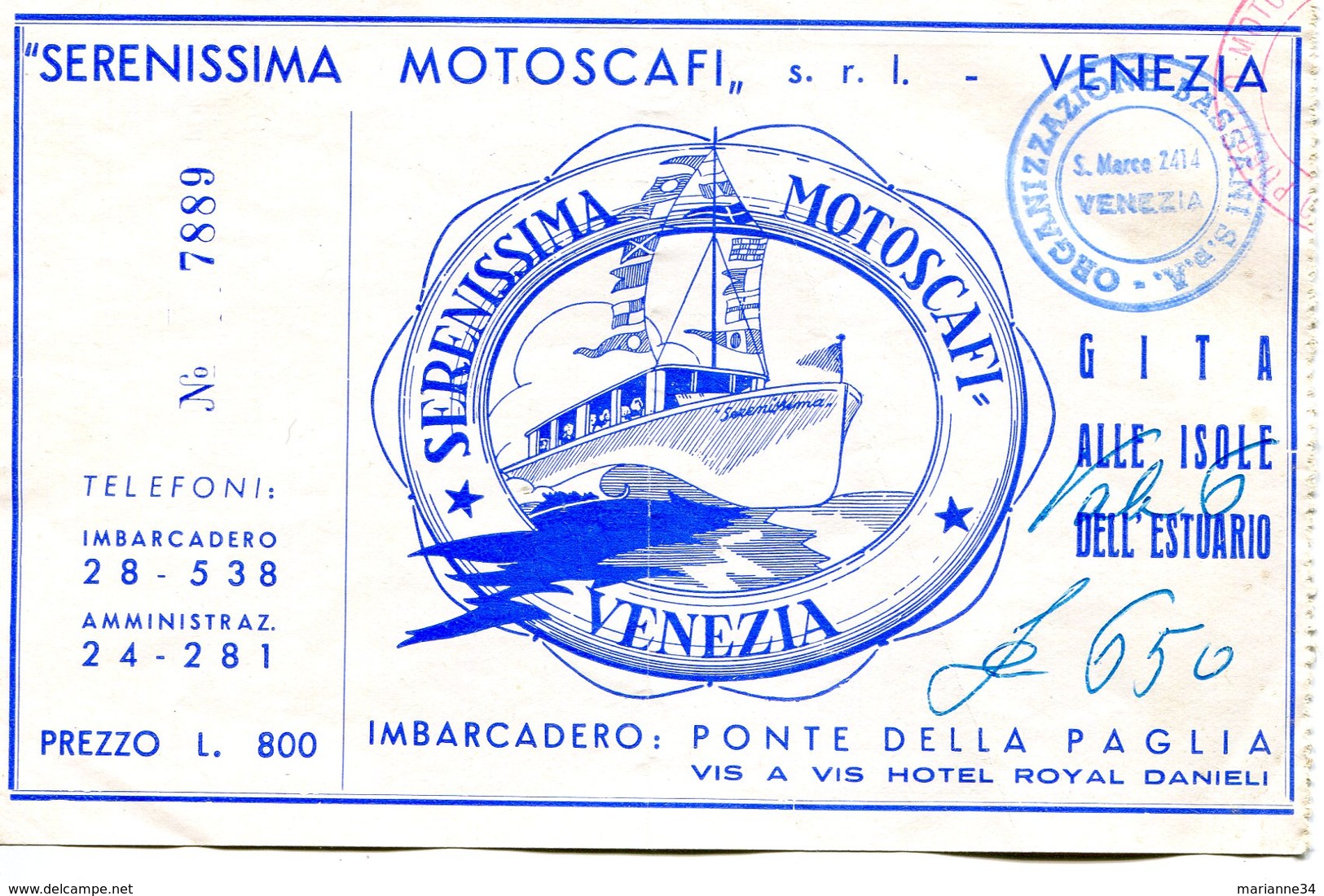 Tickets De Transports-Italie-Venise-Serenissima Motoscafi-excursions En Bateau - Europa
