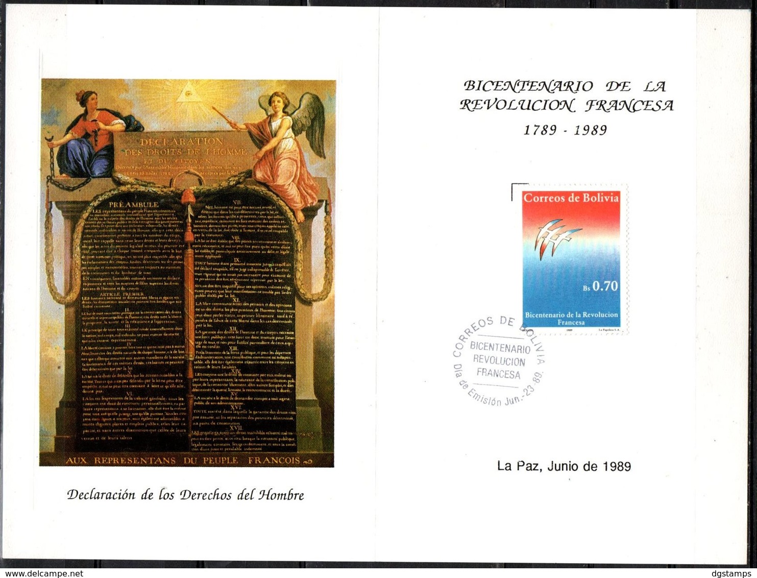 Bolivia 1989 Tira De 3 CEFIBOL 1337T Tarjeta Bicentenario De La Revolución Francesa. Aves Estilizadas En Vuelo. - Bolivie