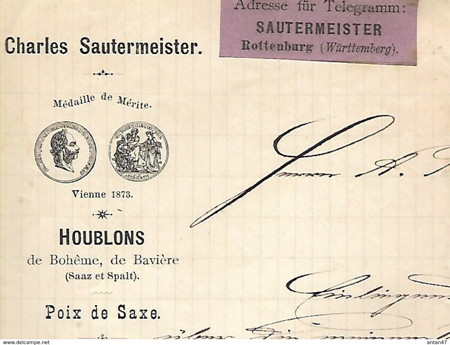 Lettre 1881 / Allemagne ROTTENBOURG / C. SAUTERMEISTER / Houblons Bavière Bohème Saxe / 75010 PARIS Rue Paradis - 1800 – 1899