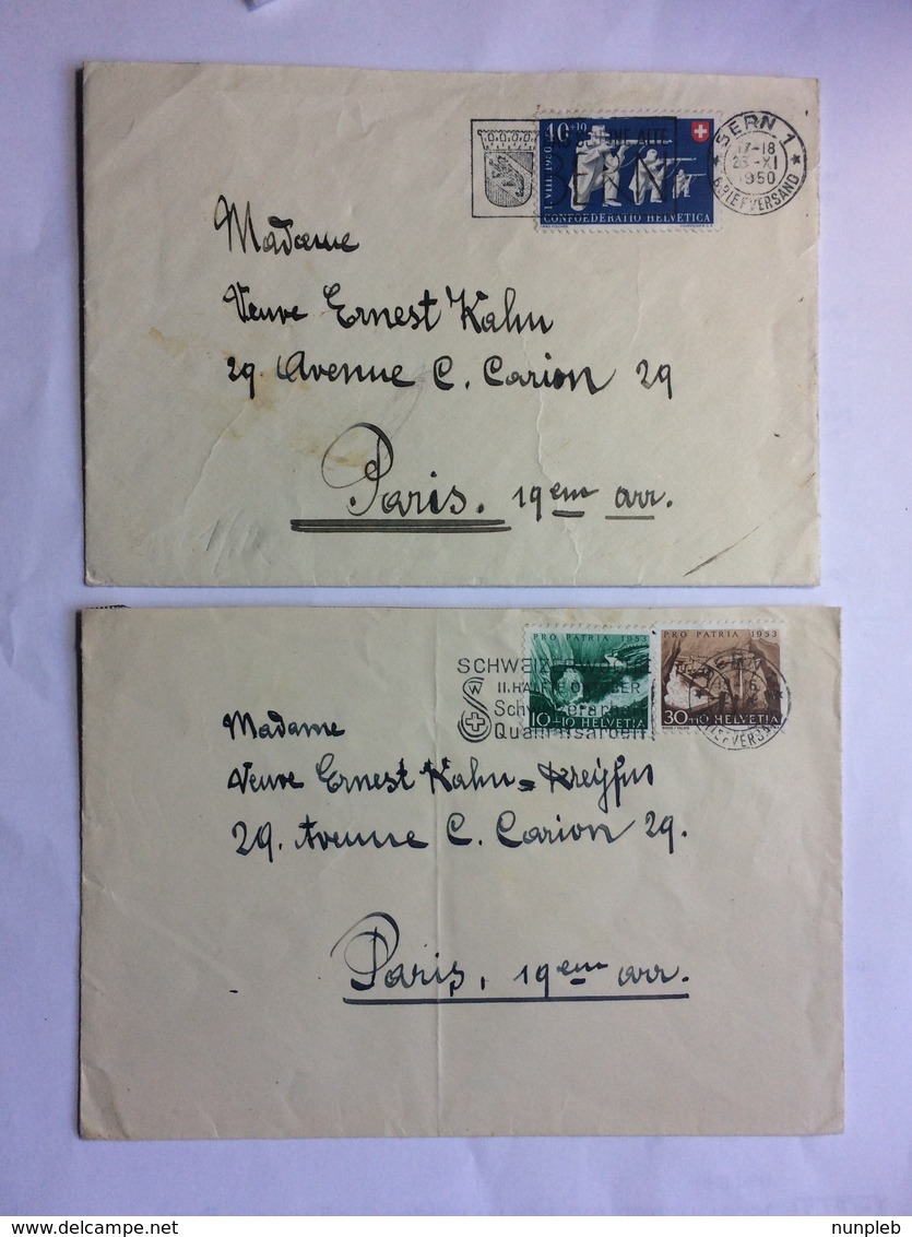 SWITZERLAND 1950`s X 2 Covers With Slogan Postmarks `Schweizerwoche..` And ` Das Schone Alte` Bern To Paris - Storia Postale