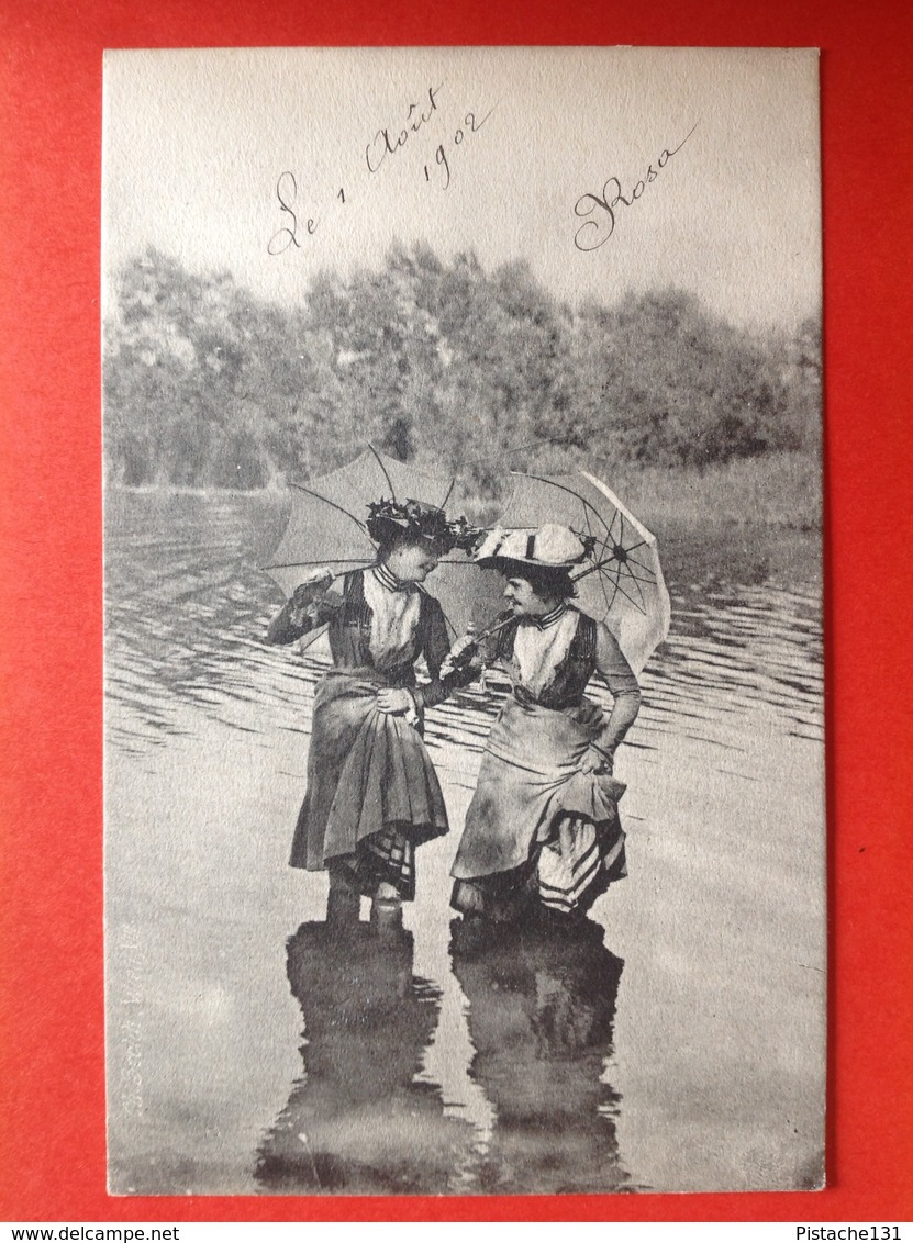 1902 - Illustrateur SCOLIK - 2 FEMMES DANS L'EAU AVEC PARAPLUIE - 2 DAMES IN HET WATER ONDER EEN PARAPLU - Scolik, Charles