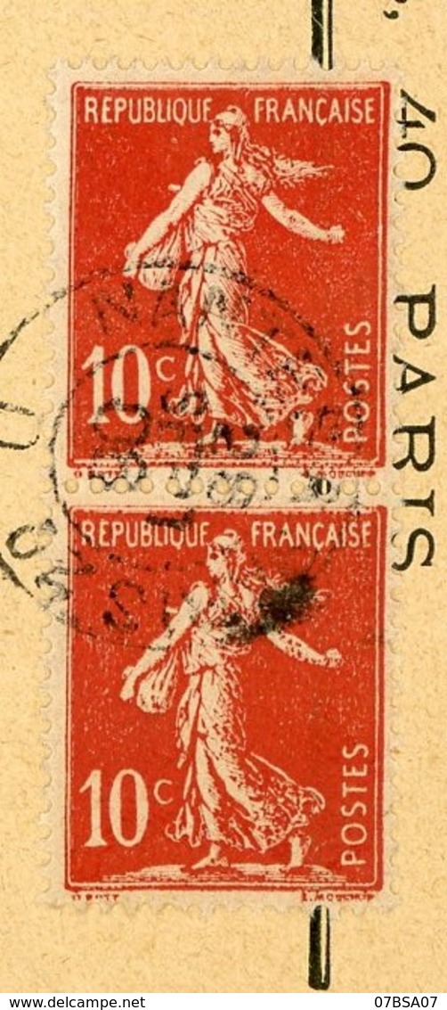 SUPERBE PAIRE 10C SEMEUSE AVEC SOL NUANCE VIVE OBLIT AMBULANT NANTES A PARIS 2° BRIGADE D 1906  LETTRE OUVERTE SUR 3 COT - 1877-1920: Période Semi Moderne