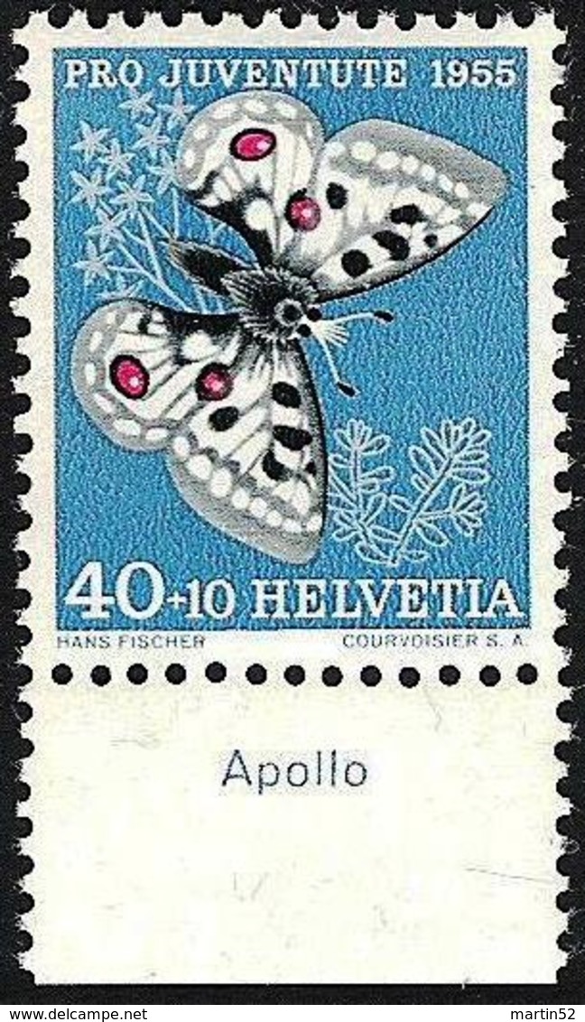 Schweiz Suisse  Pro Juventute 1955: Zu 162 Mi 622 Yv 571 ** MNH + TAB Deutsch""Apollo" (SBK CHF 15.00) - Schmetterlinge