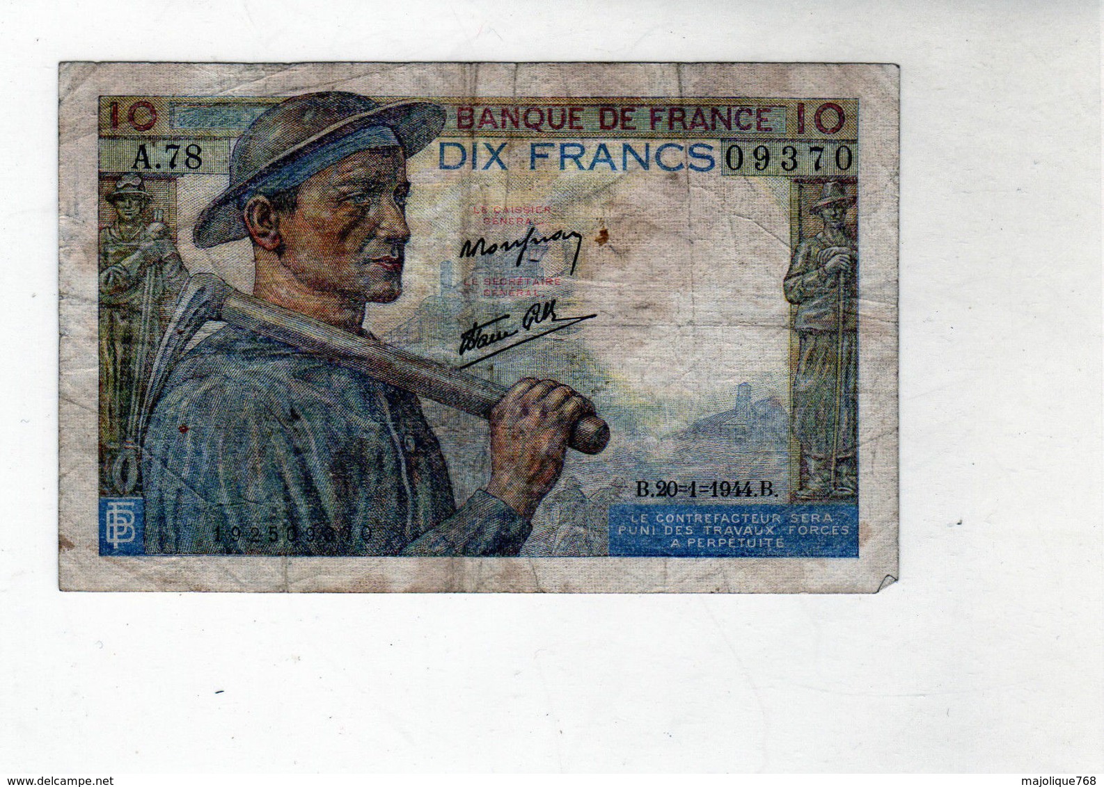 Billet De 10 Francs Mineur - Le 20-1-1944 En T B- - 10 F 1941-1949 ''Mineur''