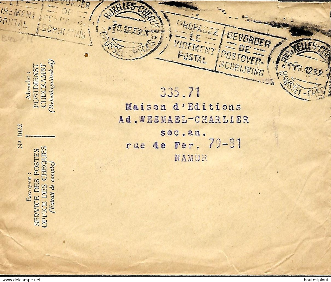 Belgique. Env. CCP  1932  Pub Journal Le Peuple, Tabacs Loncke Aalbeke, Hache-viande TéBédé Huy, Papiers Van Hoecke - Lettres & Documents