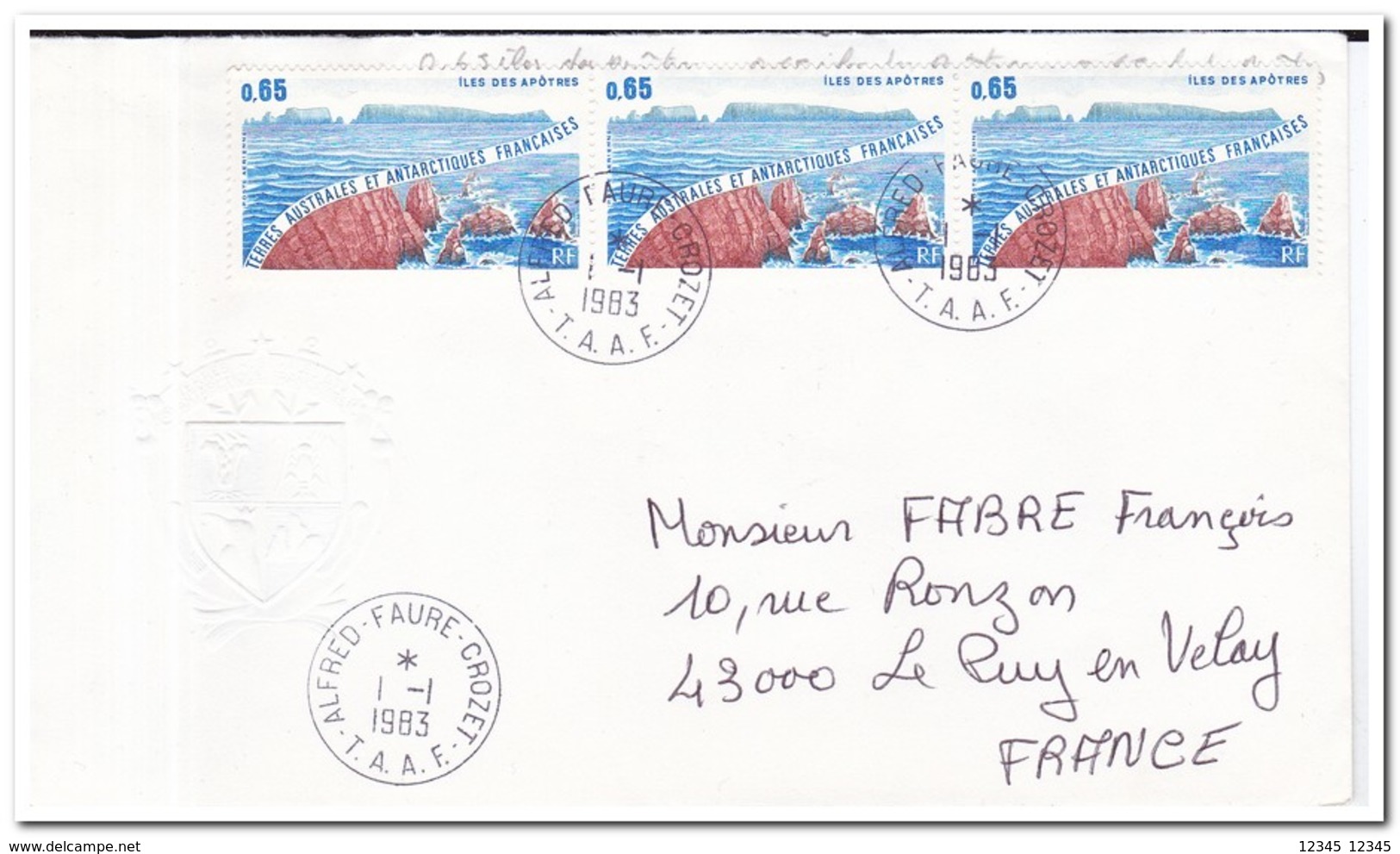 Frans Antarctica 1983, FDC, Iles Des Apotres, FDC To Le Puy En Velay - FDC