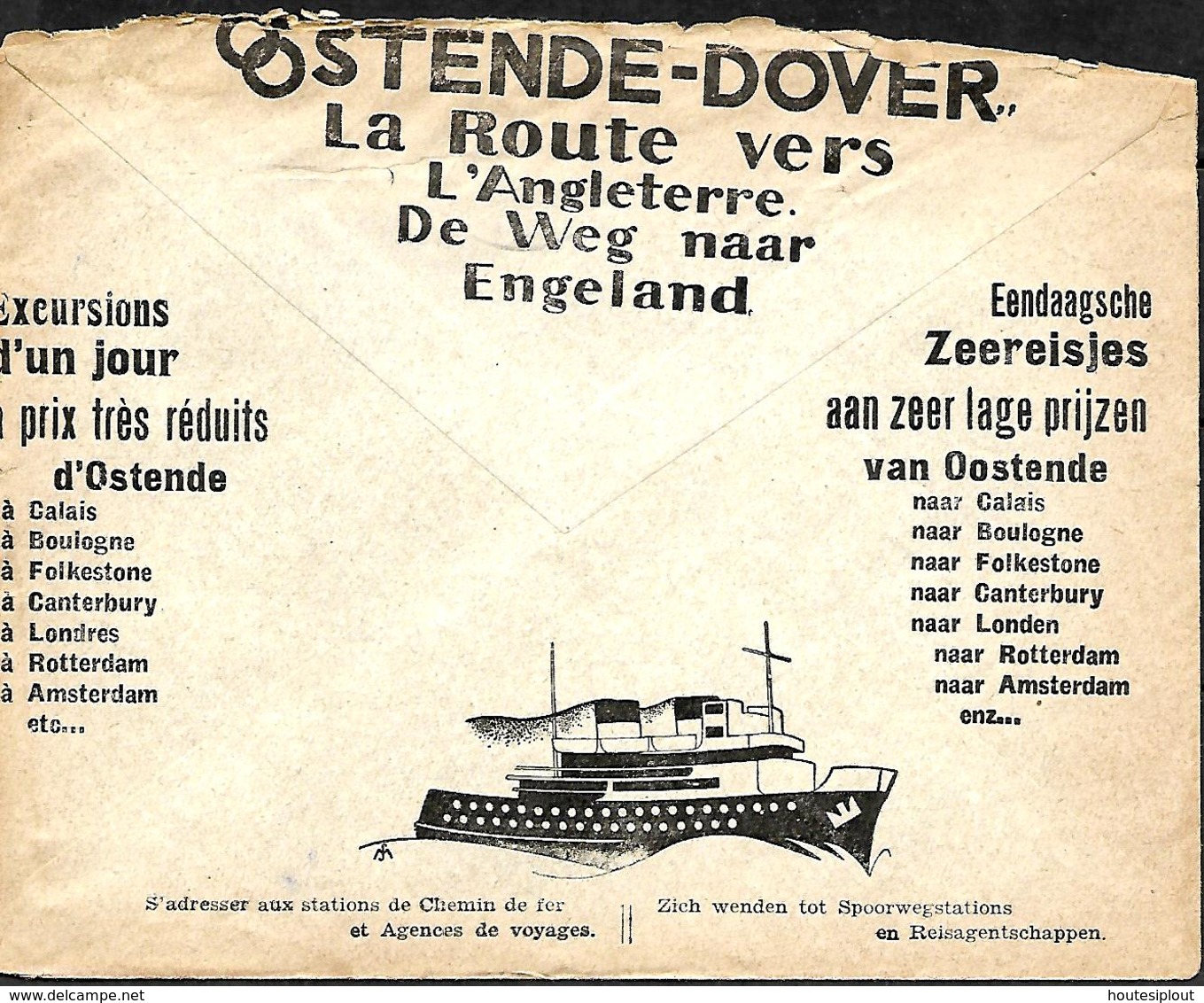 Belgique. Env. CCP 1934  Pub  Oostende-Dover - Lettres & Documents