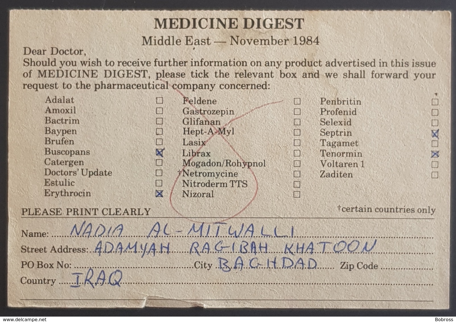 1984, IRAQ, Medicine Digest, Carte Response, Baghdad - London - Iraq