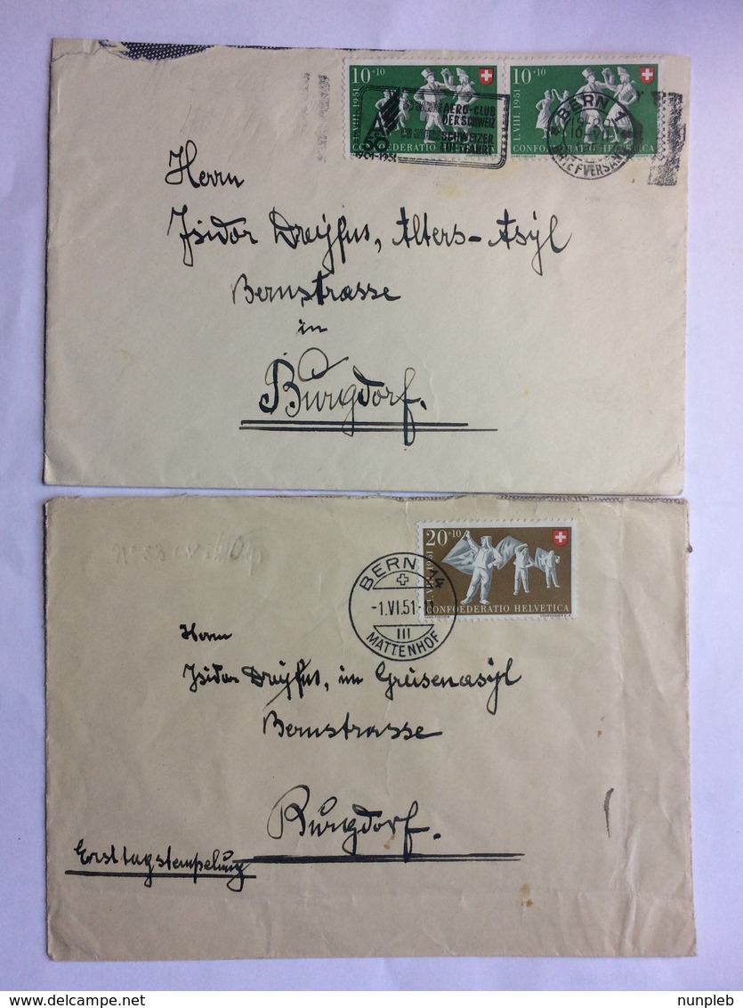 SWITZERLAND 1951 X 2 Covers Bern To Burgdorf Tied With National Fete Stamps - Covers & Documents