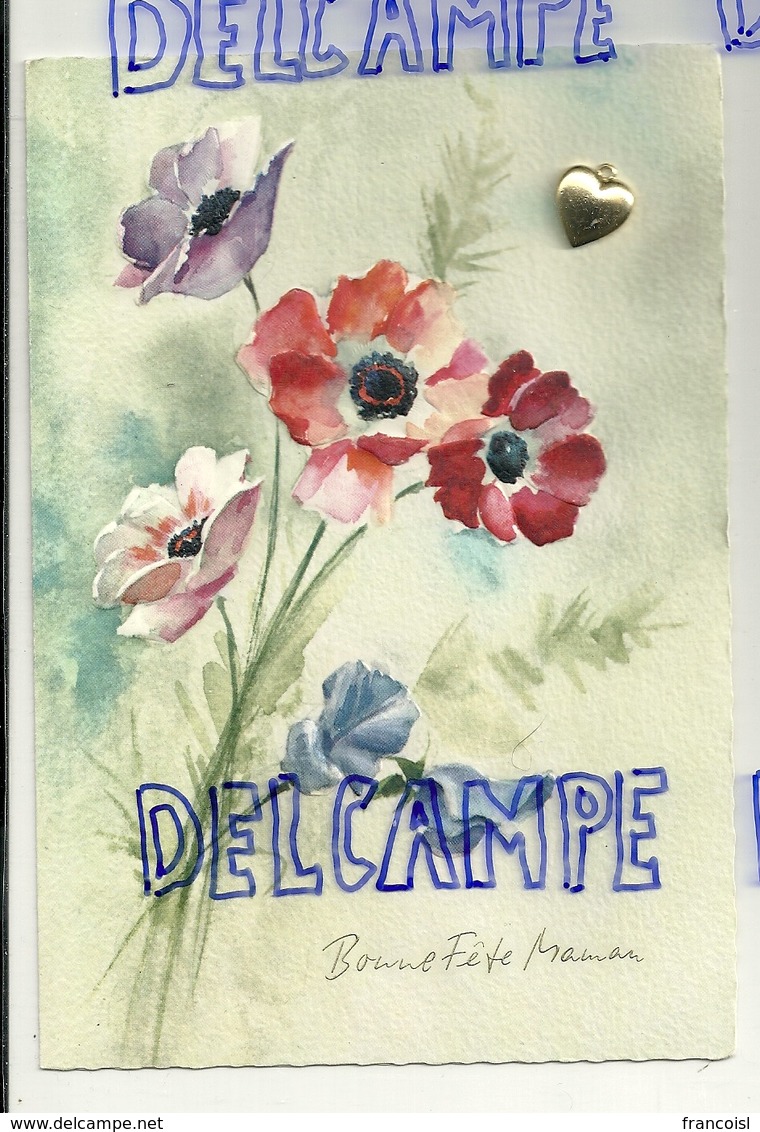 Bonne Fête Maman. Fleurs Et Coeur Argenté Collé. Carte Double Et Encart - Fête Des Mères