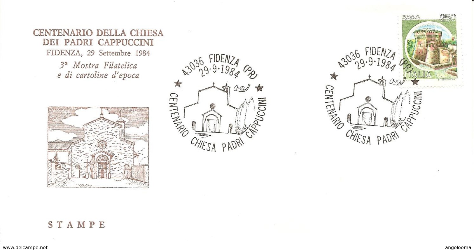 ITALIA - 1984 FIDENZA (PR)  Cent. Chiesa Dei Cappuccini - 3^ Mostra Filatelica Su Cartolina Speciale - Christentum