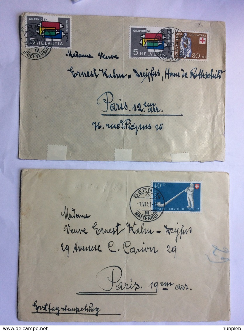 SWITZERLAND 1950`s X 2 Covers Bern To Paris Various Stamps - Covers & Documents