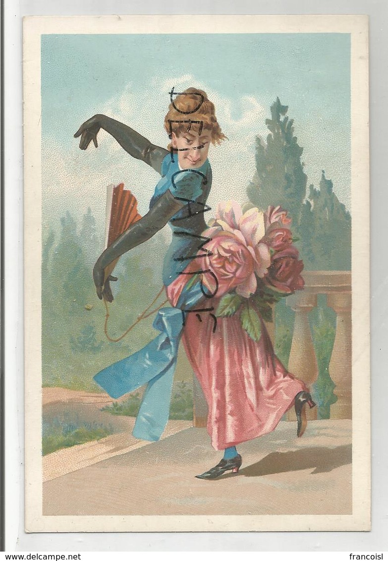 Caricature De Femme Laide Dansant Avec Un éventail, Robe Et Grosses Fleurs. - Autres & Non Classés