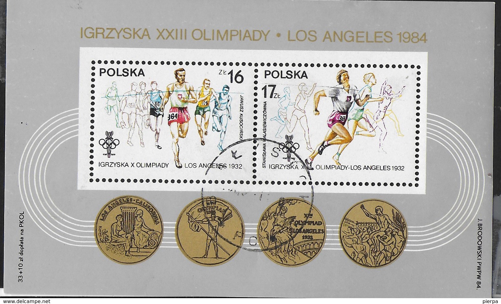 POLONIA - VINCITORI POLACCHI D'ATLETICA OLIMPIADI 1932 - FOGLIETTO USATO 1984 (YVERT BF 102 - MICHEL BL 94) - Sommer 1932: Los Angeles