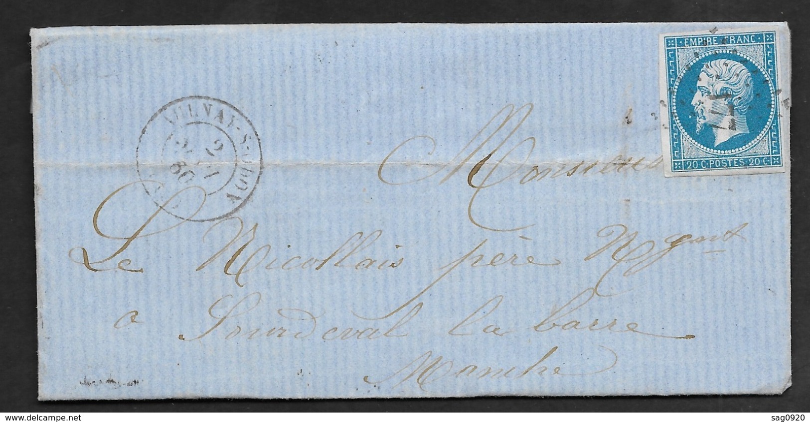 Calvados-Lettre-Petit Chiffre 177 De Aulnay Sur Odon Sur N°14A - 1849-1876: Période Classique