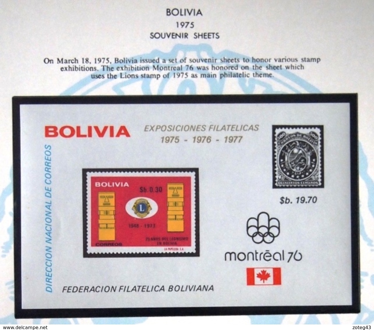 BOLIVIE 1975 LIONS CLUB Bloc Souvenir Sheet  25ème Anniv  ** Neuf Sans Charniere MNH POSTFRISCH - Rotary, Lions Club