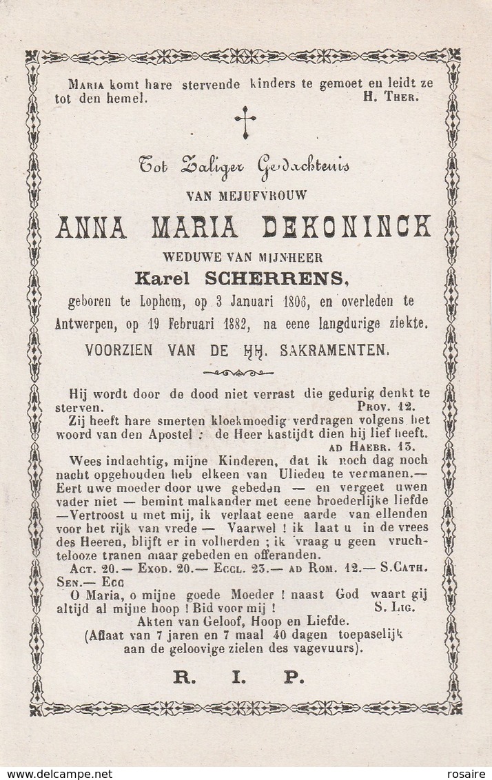 Anna Maria Dekoninck-scherrens-lophem 1806-antwerpen 1882 - Devotieprenten