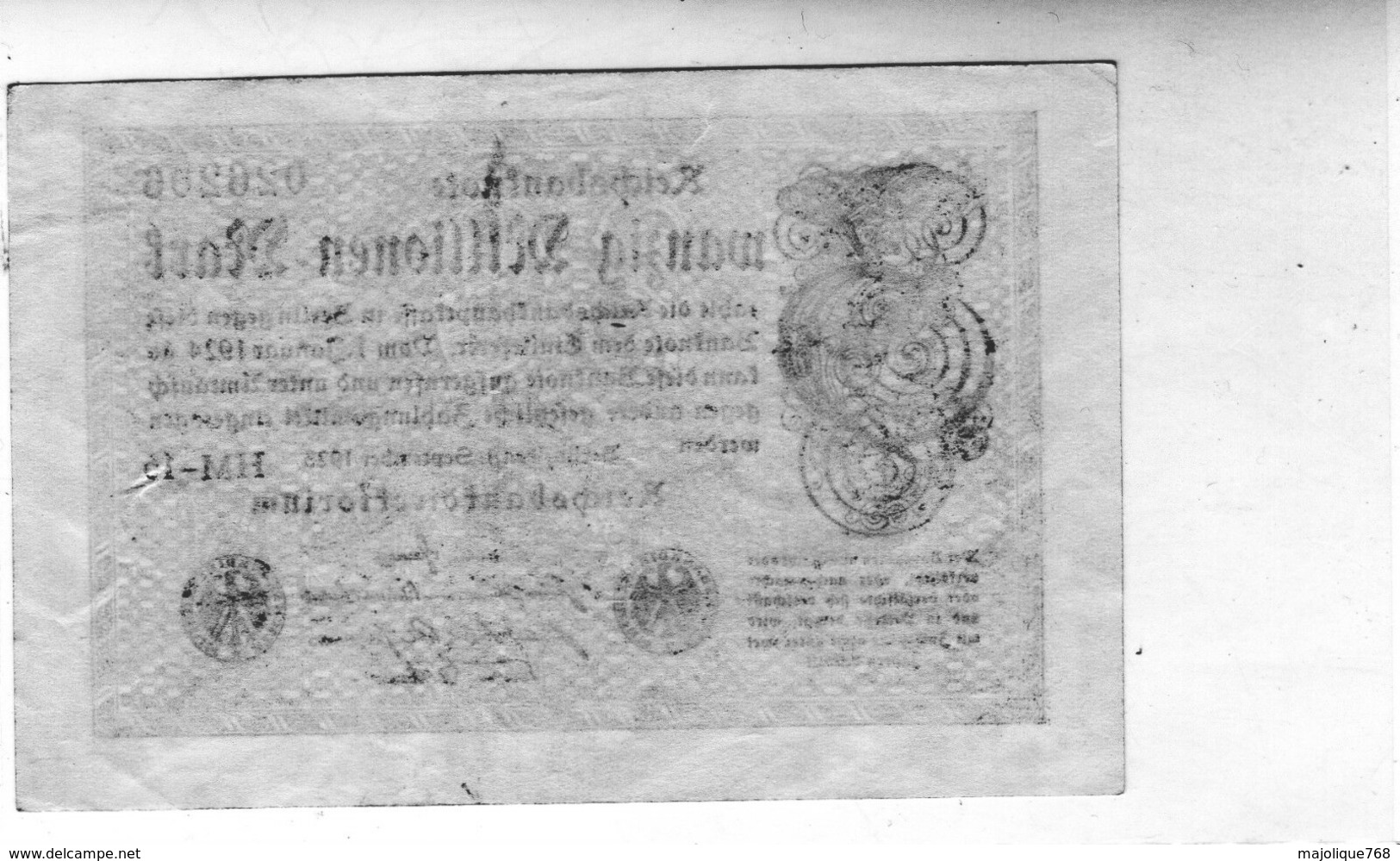 Billet De 20 Millionen Mark - En S U P - Le 1-9-1923 - Uni Face - - 20 Millionen Mark