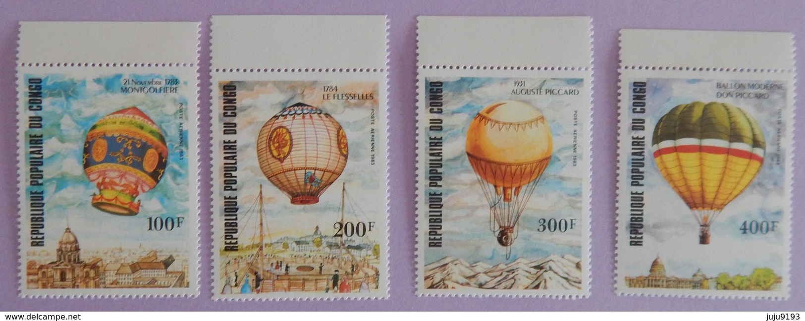 CONGO  YT PA 308/311 NEUF**MNH AVEC BDF " AÉROSTATS" ANNÉE 1983 SÉRIE COMPLÈTE - Neufs