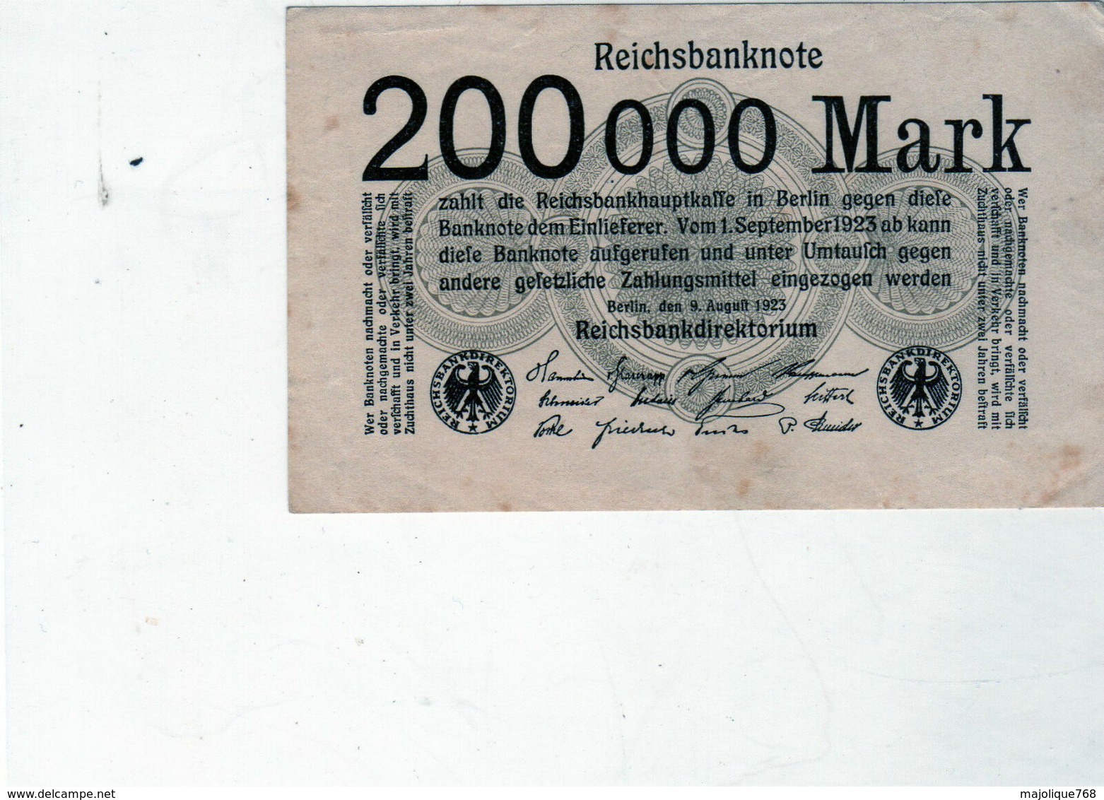 Billet De 200,000 Mark - En S U P - Le 9 Août 1923 - Uni Face - - 200 Mrd. Mark