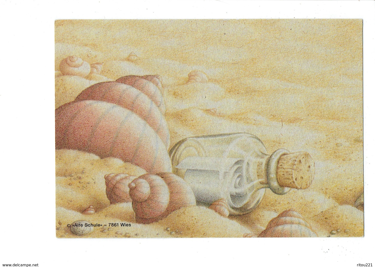 Cpm Illustration - Sable Bouteille Avec Message Escargot De Mer Coquillage - Alte Schule - 7861 Wies - Poissons Et Crustacés