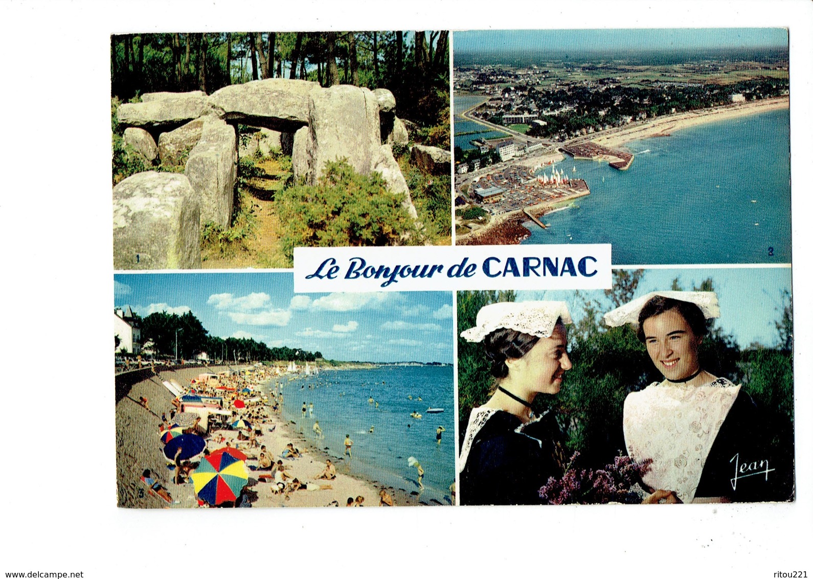 Cpsm - 56 - Le Bonjour De CARNAC - Dolmens Club Nautique Coiffe Dentelle - 1973 - Jean 23.102 - Carnac