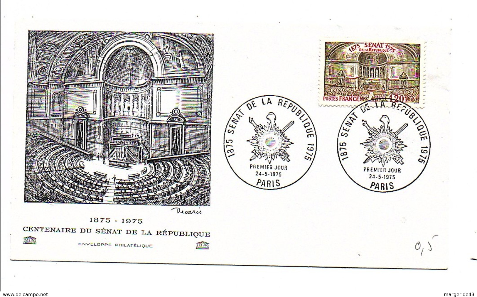 FDC 1975 CENTENAIRE DU SENAT - DECARIS - 1970-1979