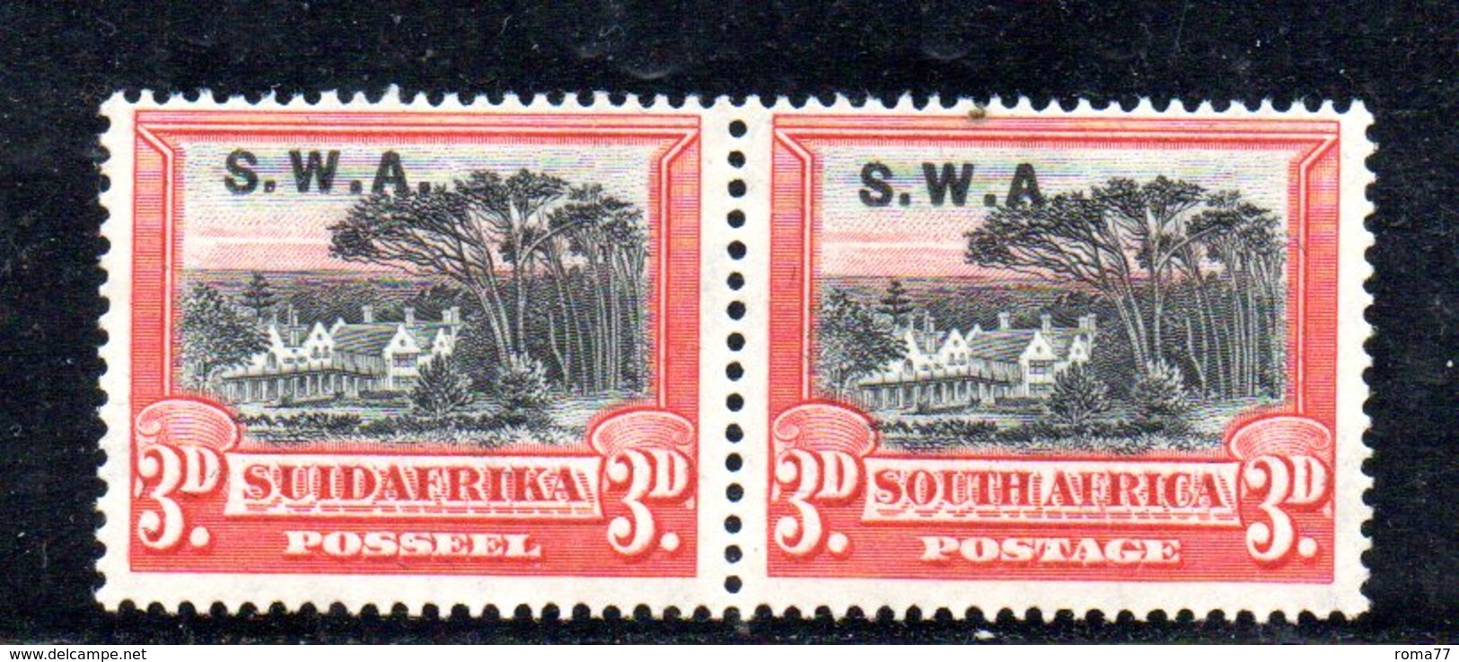 APR551 - SOUTH WEST AFRICA 1927 ,  3 D. Coppia Integra  ***  (2380A). - Africa Del Sud-Ovest (1923-1990)