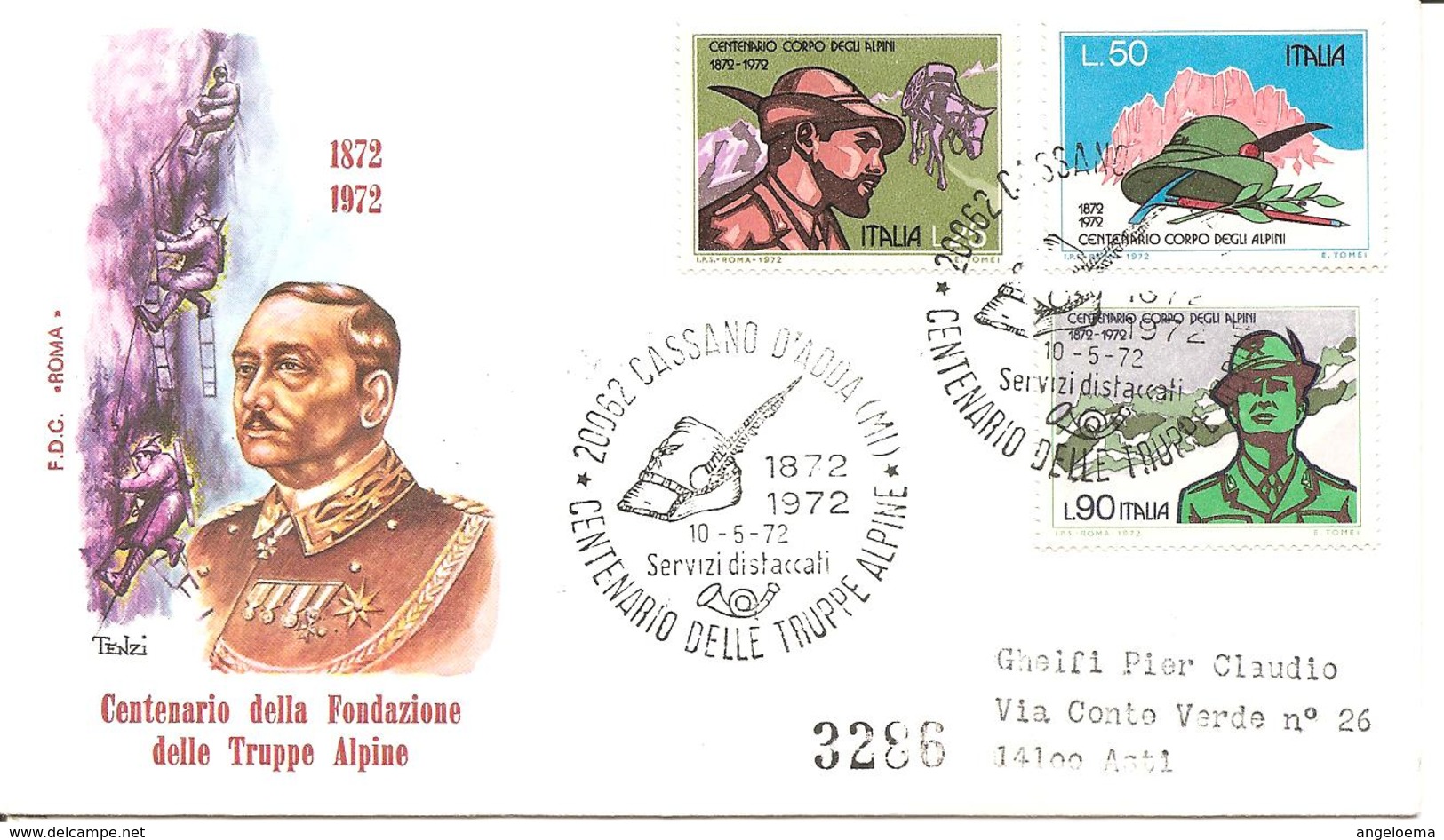 ITALIA - 1972 CASSANO D'ADDA (MI) Cent. Alpini Truppe Alpine Su Busta Fdc Roma Viaggiata Racc. - Militaria